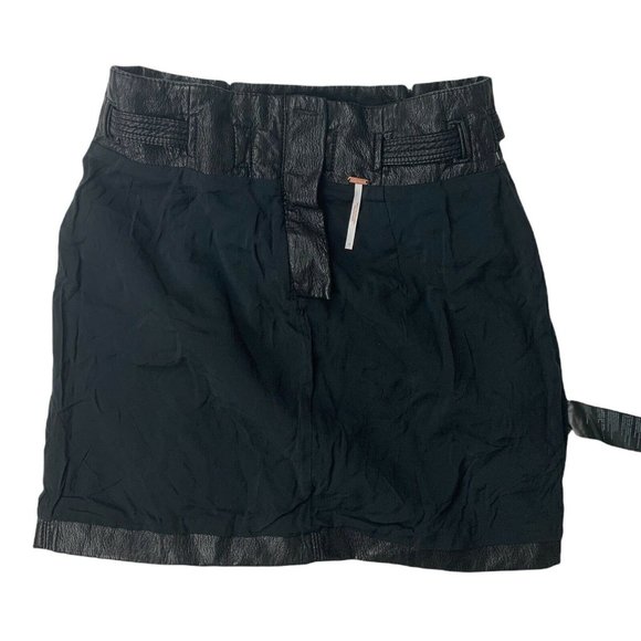 Free People Payton Paperbag Black Faux Leather Tie Waist Mini Skirt - Picture 4 of 11